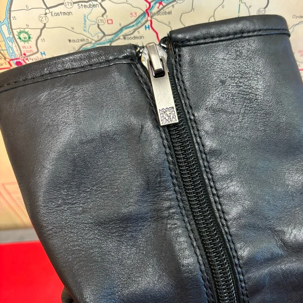 Anne Klein black leather moto boots size 6